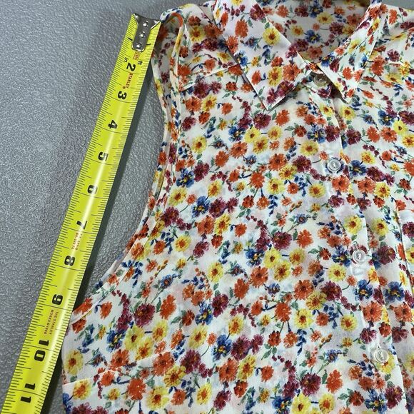 AMBIANCE APPAREL Blouse Sleeveless Sheer Tie Hi-Low Ditsy Floral Womens S White - Picture 6 of 11